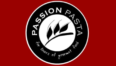 A black and white logo for passion pasta.