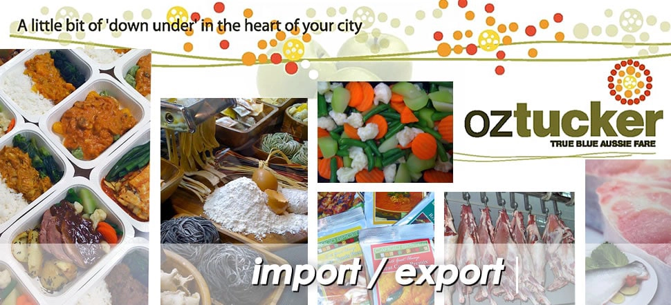 A collage of food items and the words " import / export ".