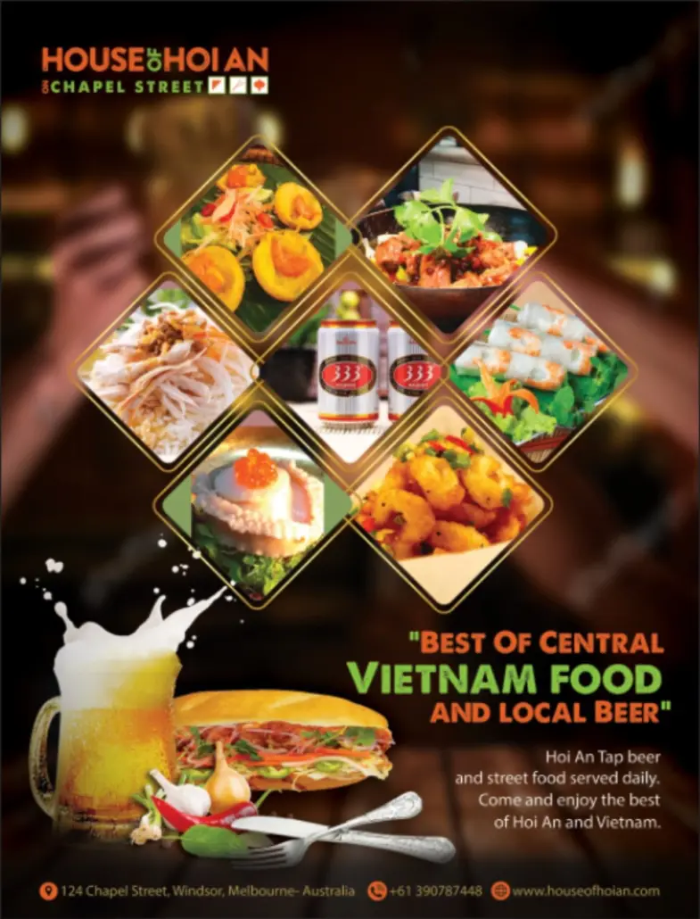 A poster of various food items and drinks.