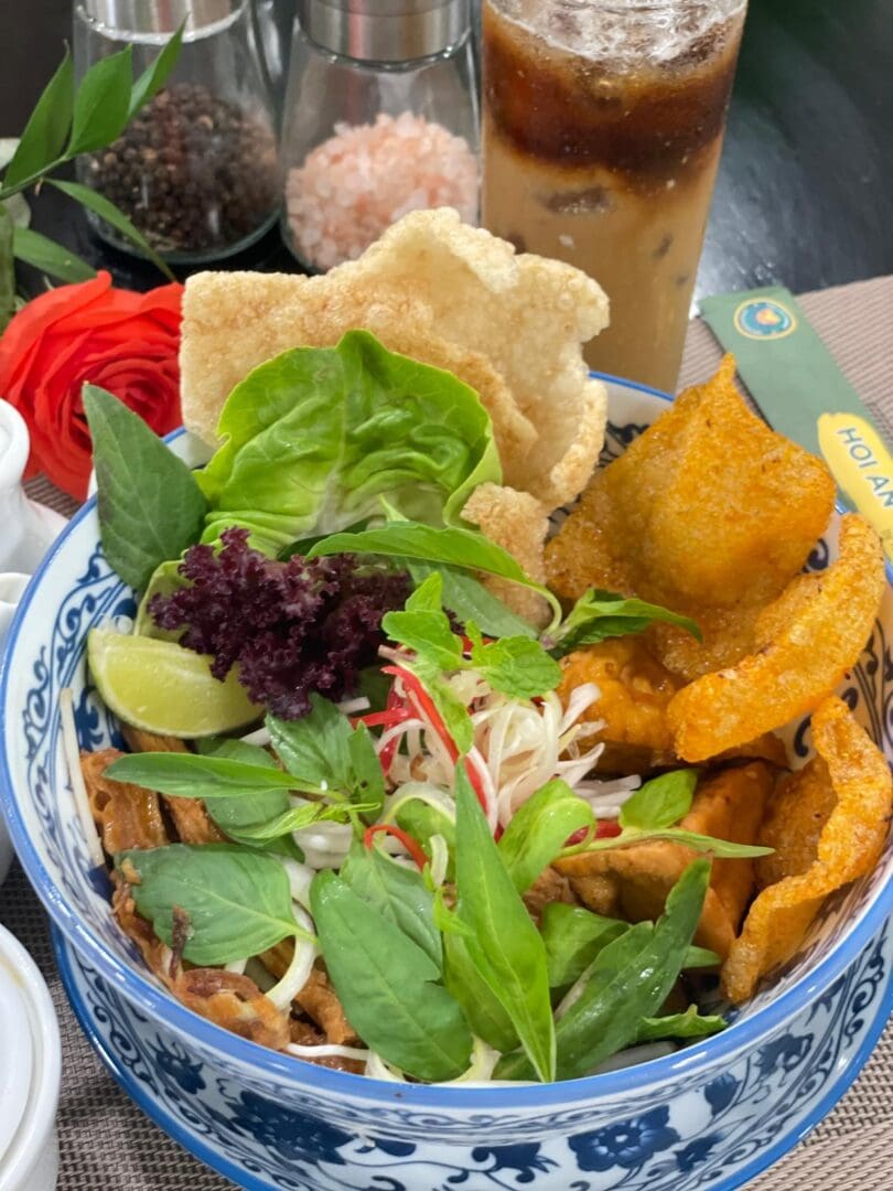 Vietnamese salad with crispy noodles and herbs.